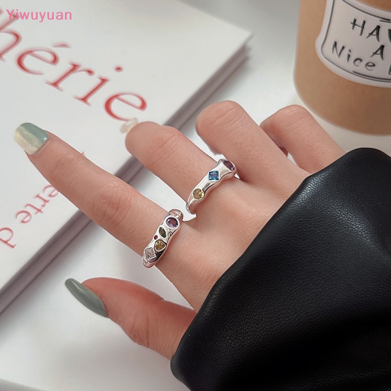 < Yiwuyuan > Nhẫn Đính Đá Zircon Tự Nhiên Không Đều Màu Thời Trang Cho Nữ