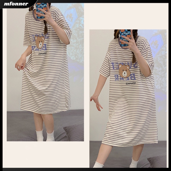 Đồ ngủ Ngắn Tay Họa Tiết Kẻ Sọc Thoải Mái Thân Thiện Với Làn Da Thời Trang Mùa Hè Dành Cho Nữ