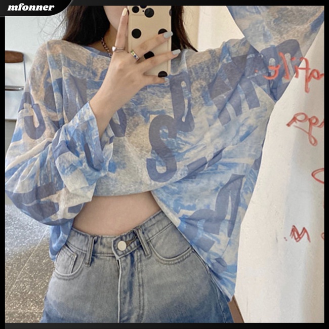 Áo Thun Tay Dài Cổ Tròn Dáng Rộng Vải Lụa Mát Thời Trang Mùa Hè Cho Nữ