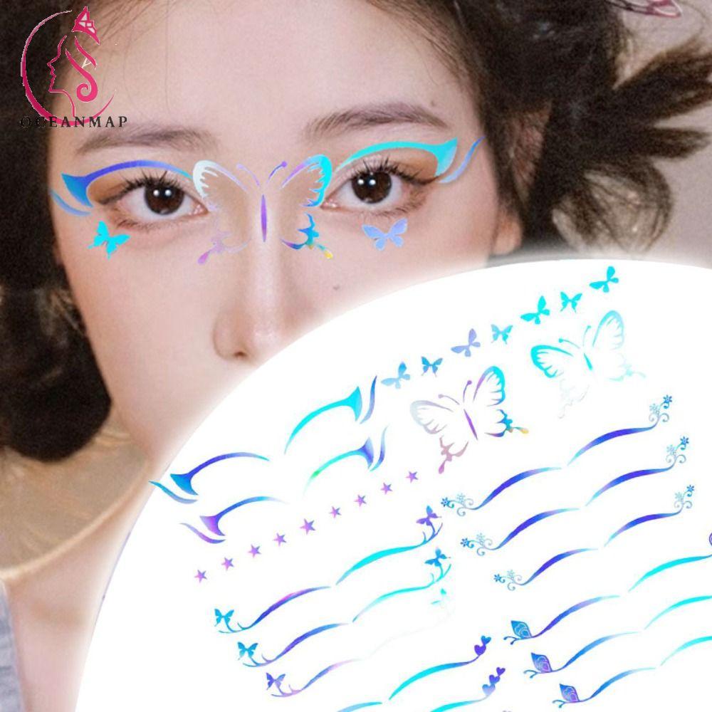 Miếng Dán Trang Trí Mặt Màu Laser Hình Bướm / Ngôi Sao / Ngôi Sao Nhiều Màu Sắc Chống Thấm Nước Thời Trang Cho Nữ