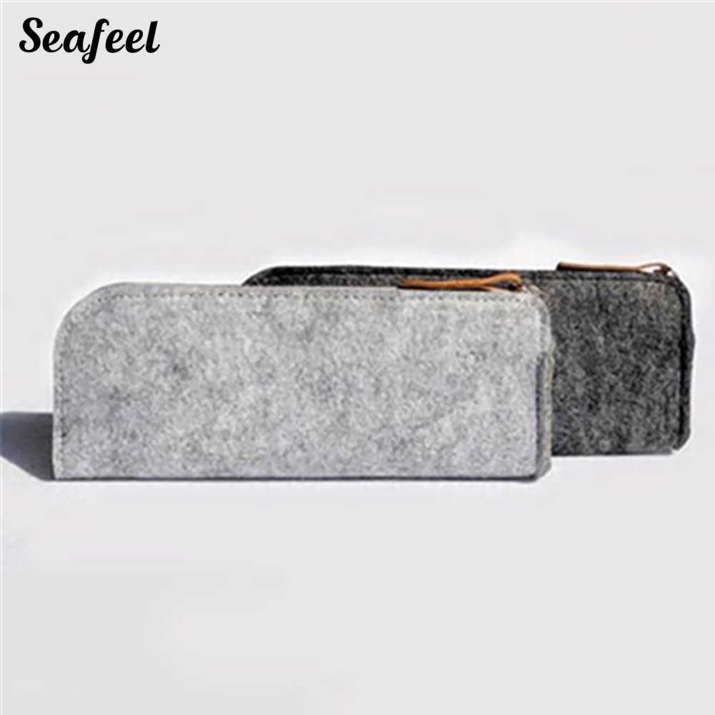 Túi Đựng Bút / Mỹ Phẩm Bằng Vải Nỉ Có Khóa Kéo Đơn Giản Xinh Xắn