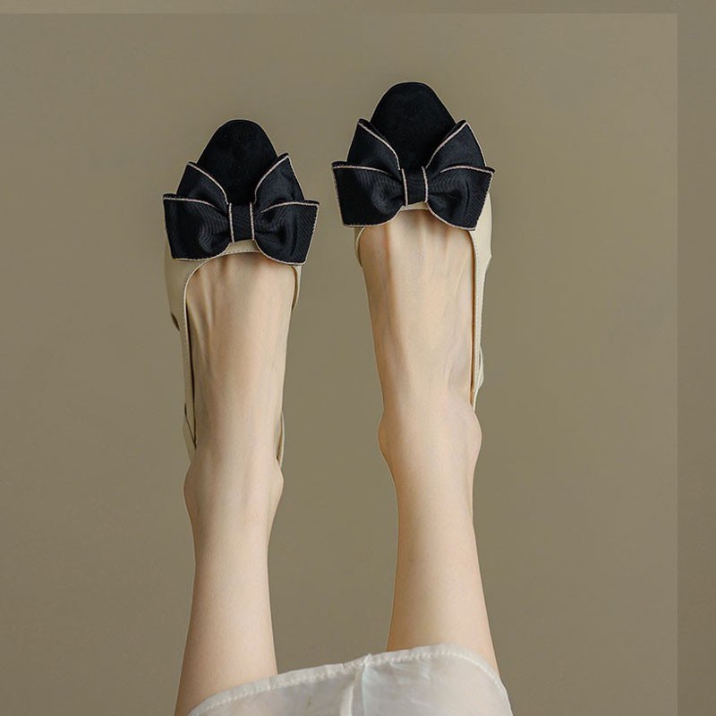 Duoya Tóc Thẳng ~ [Hàng Có Sẵn] Giày Sandal Hở Ngón Đế Bằng Da Mềm Đính Nơ Sau Lưng Mùa Hè Cho Nữ Miễn Phí Vận Chuyển