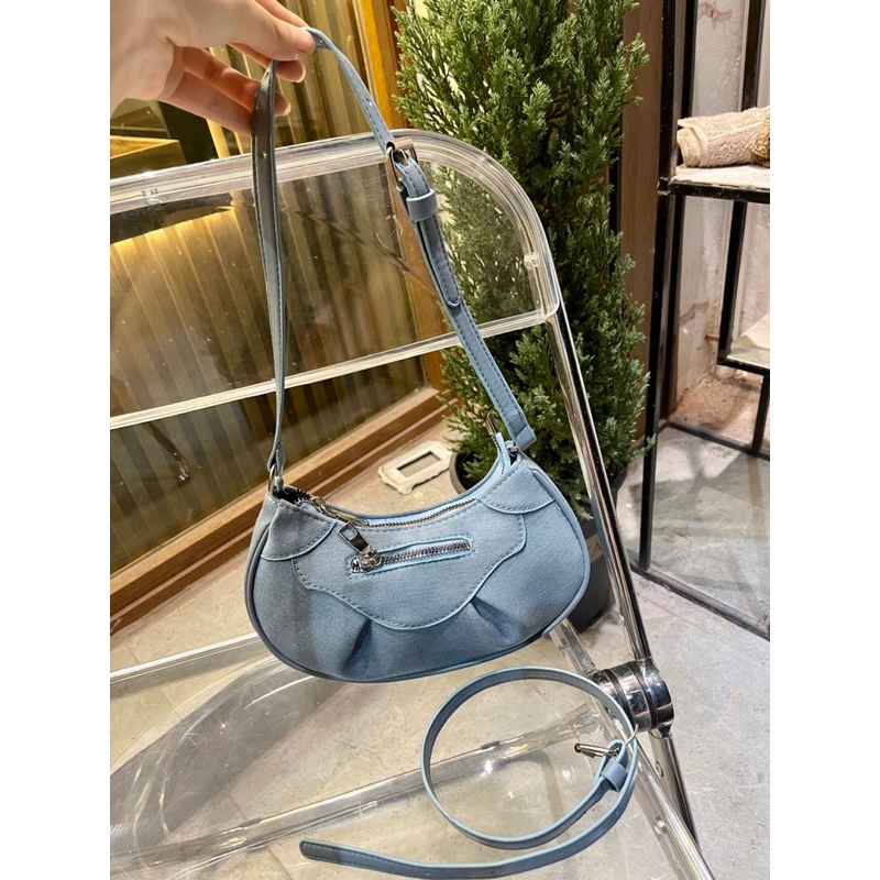 Túi xách nữ đeo chéo đeo vai nữ vải bò khoá kéo ngang thời trang hàn quốc