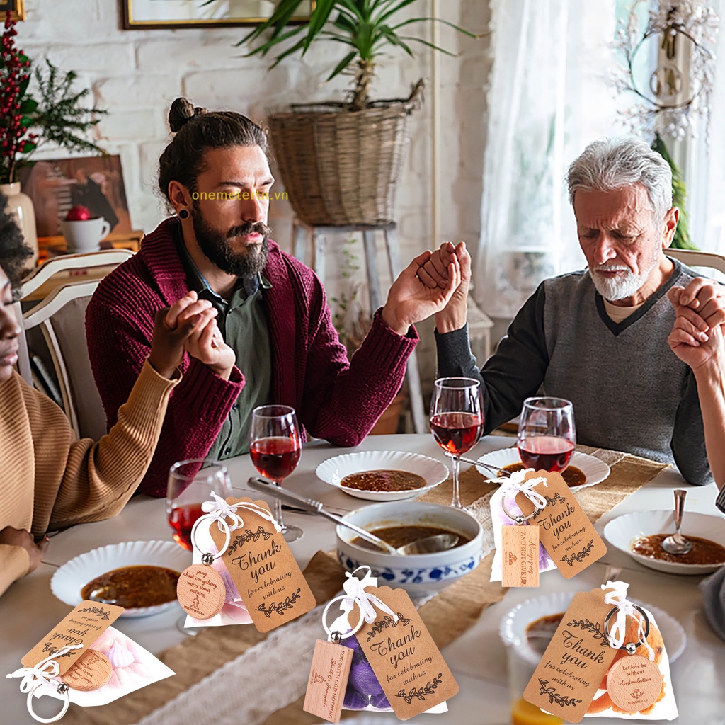 Set 50 Móc Khóa In Câu Trích Dẫn Bằng Gỗ Kèm Thẻ In Chữ Thank You Và Túi Organza Christian