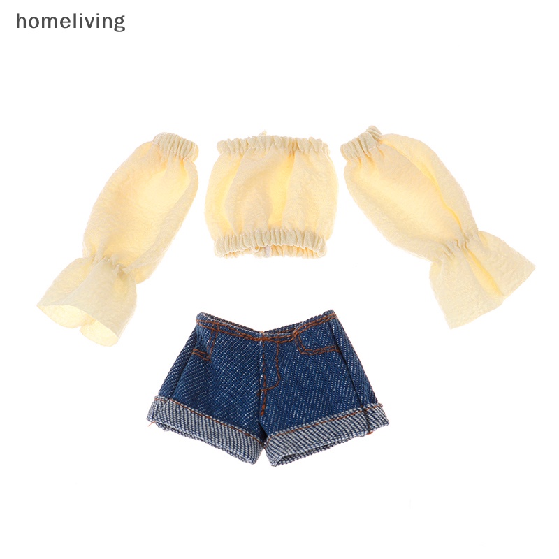 1 Búp Bê Mặc Đầm Ngắn Tay Phồng Bằng Vải denim 29CM