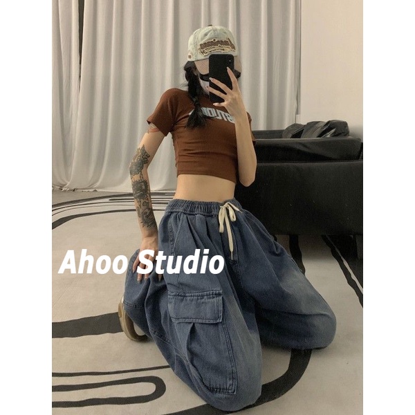 Ahoo quần nữ đùi quần ống rộng Thời trang hàn quốc A20M00X