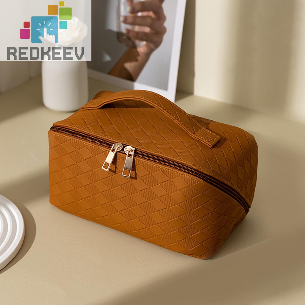 Túi Đựng Mỹ Phẩm Bằng PU Sức Chứa Lớn Họa Tiết Sọc Caro Tiện Dụng Cho Nữ