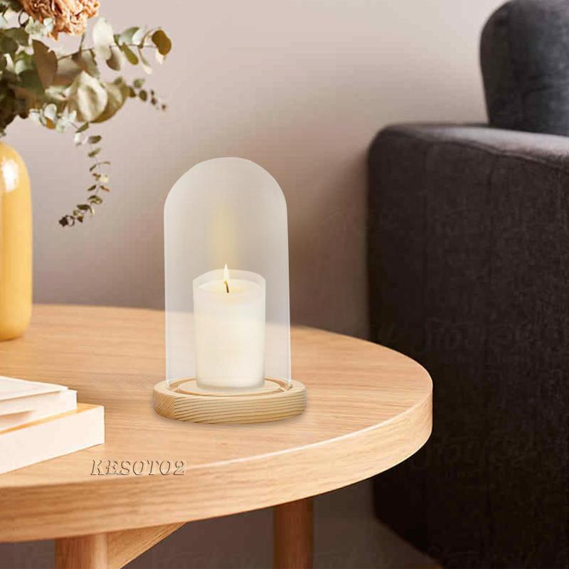 Chuông Cloche Đế Gỗ Tròn Trong Suốt Dùng Trang Trí Nhà Cửa / Tiệc Cưới