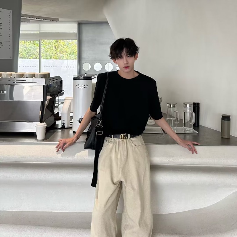 Áo Thun Đệm Vai Tay Lửng Màu Đen Trơn Trọng Lượng Nặng