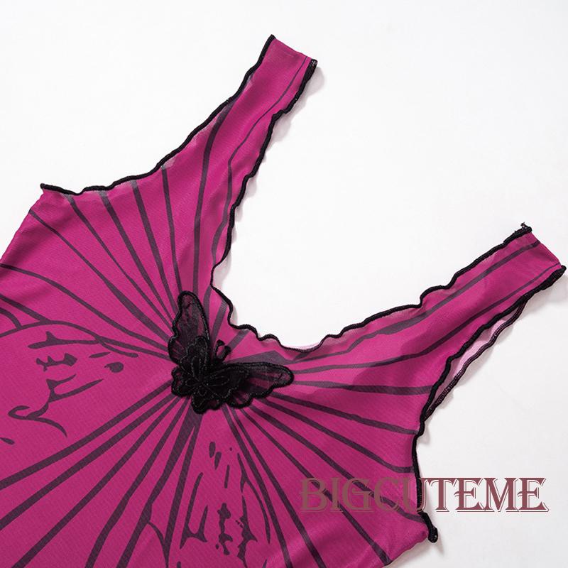 Áo Croptop Lưới Không Tay Cổ Chữ U In Họa Tiết Bướm 3D Thời Trang Mùa Hè Dành Cho Nữ