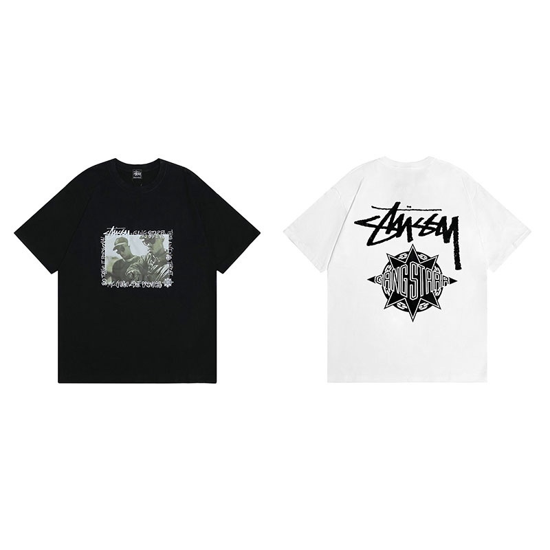 Áo Thun Tay Ngắn Cổ Tròn In Chữ STUSSY & GA-NG-ST-ARR- Thời Trang Cho Nam Và Nữ