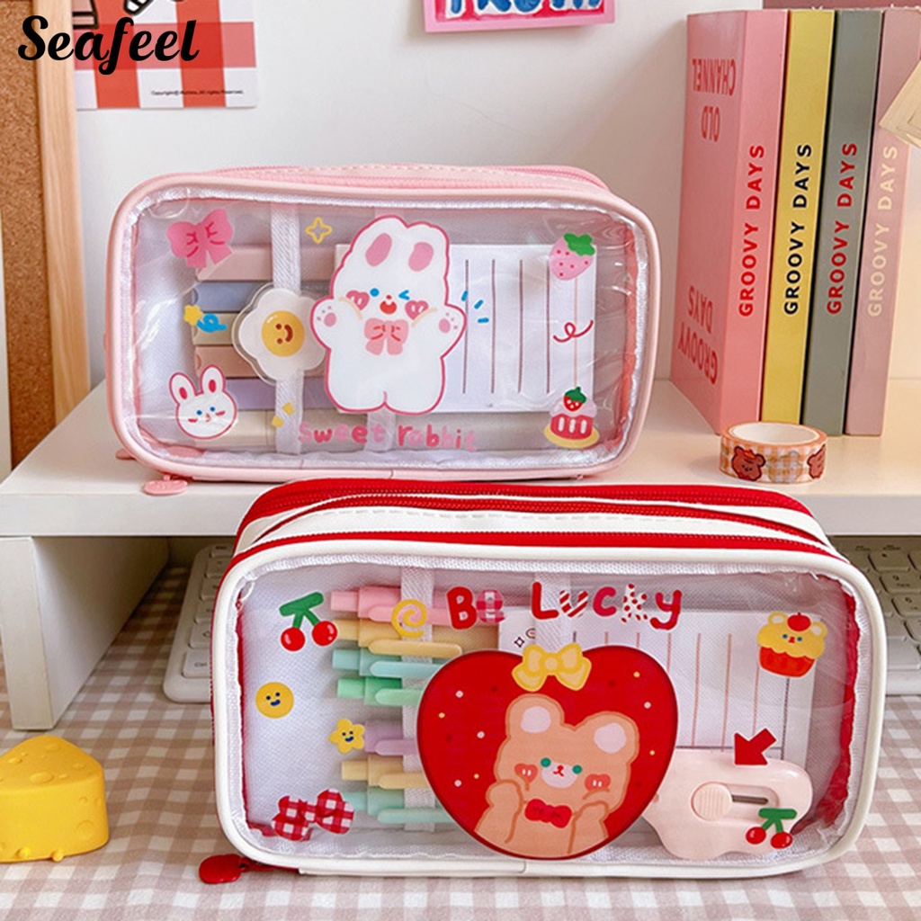 Túi Đựng Bút Bằng PVC Trong Suốt Chống Thấm Nước In Hoạt Hình Dễ Thương Cho Học Sinh