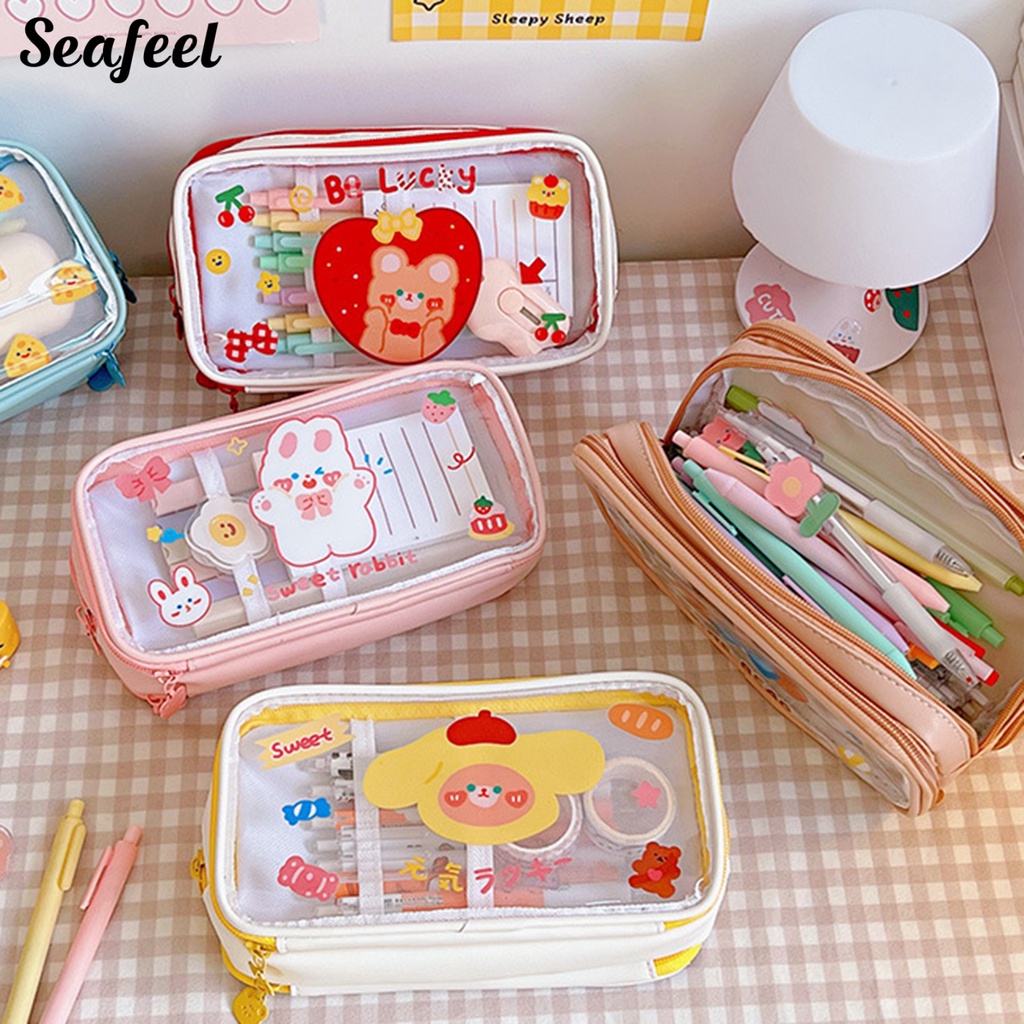 Túi Đựng Bút Bằng PVC Trong Suốt Chống Thấm Nước In Hoạt Hình Dễ Thương Cho Học Sinh