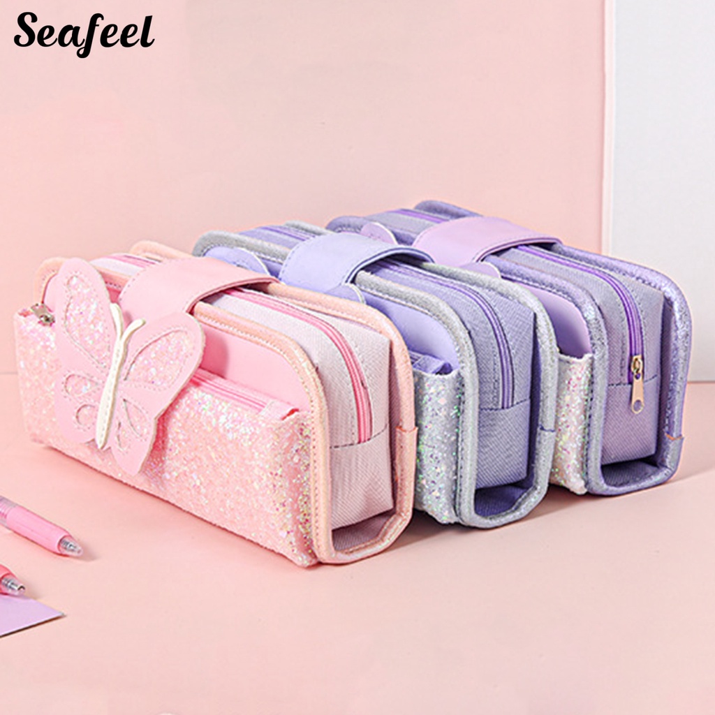 Túi Đựng Bút Bằng Vải Oxford Chống Nước Sức Chứa Lớn Có Khóa Kéo In Họa Tiết Bướm Cho Nhà Ở