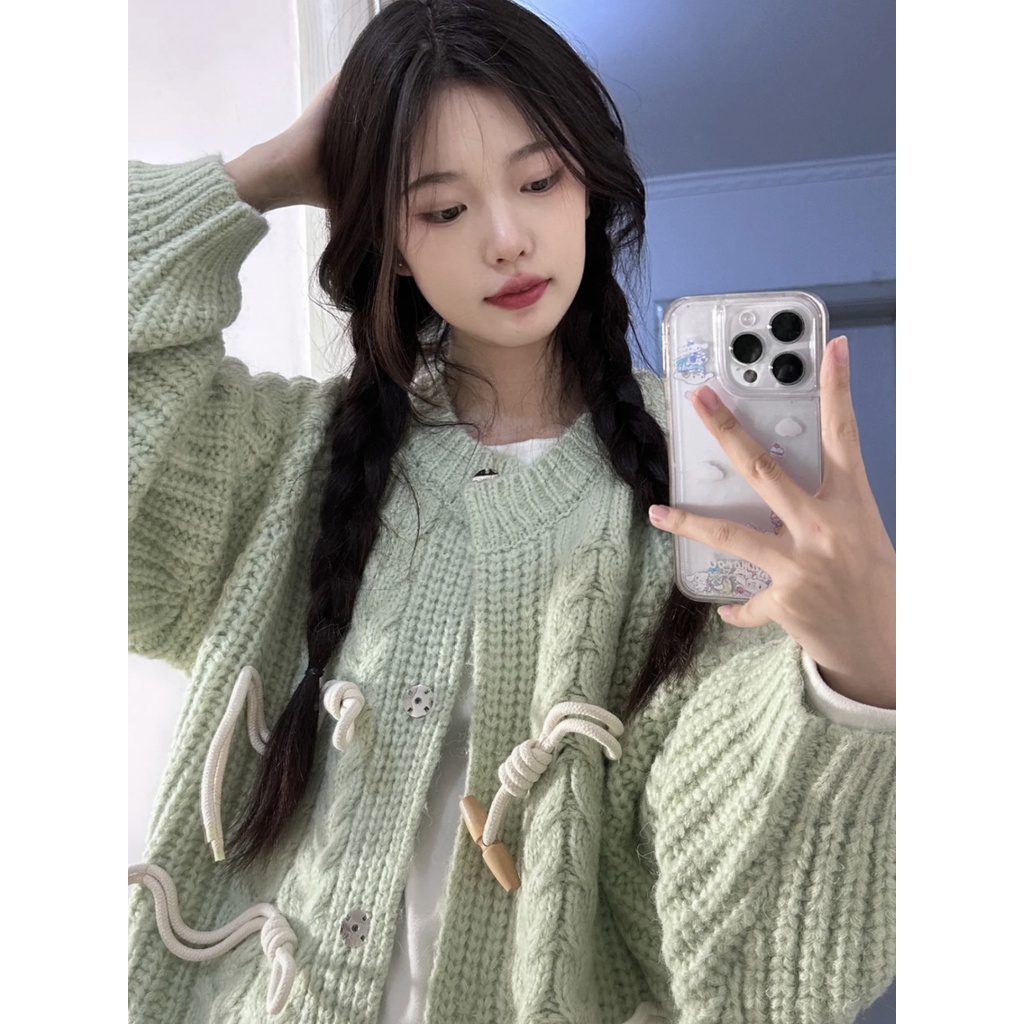 Áo Khoác Cardigan Dệt Kim Phối Nút Sừng Xinh Xắn Theo Phong Cách Mùa Xuân Hàn Quốc Dành Cho Nữ