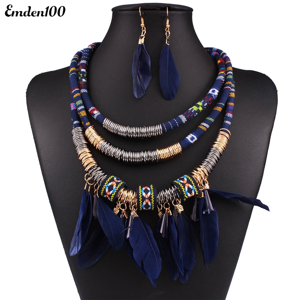 Bộ 2 Vòng cổ + Bông Tai Hình Lông Vũ Thời Trang Nữ Tính