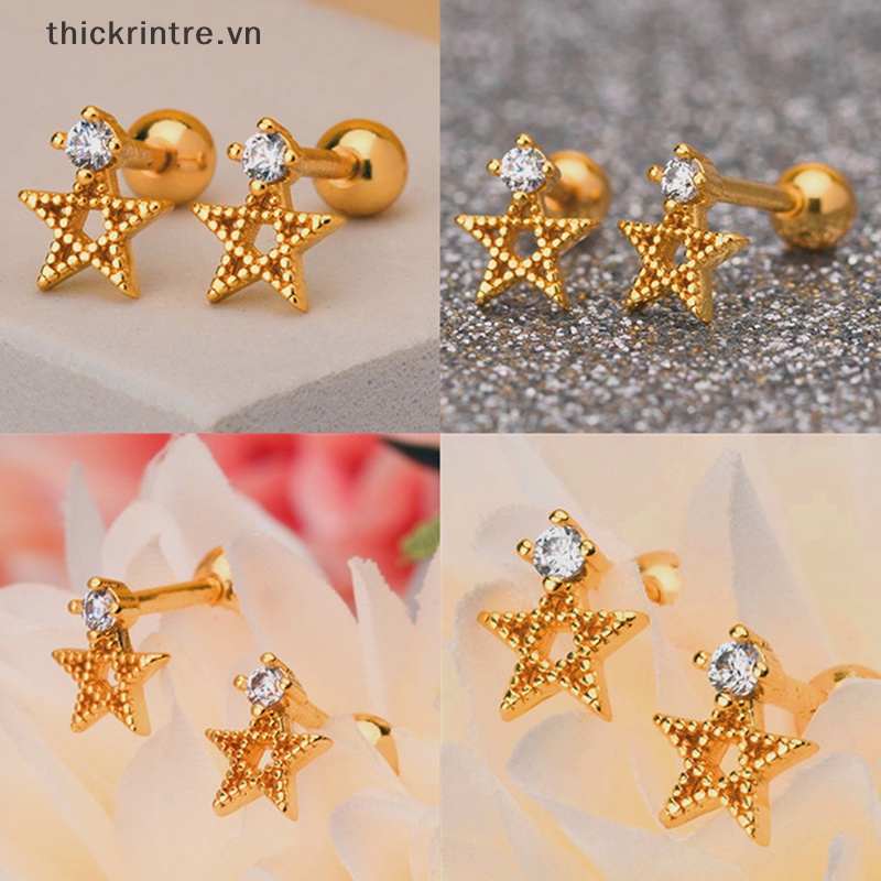 1 Khuyên Tai Xoắn Ốc Đính Đá Zircon Hình Ngôi Sao Năm Cánh
