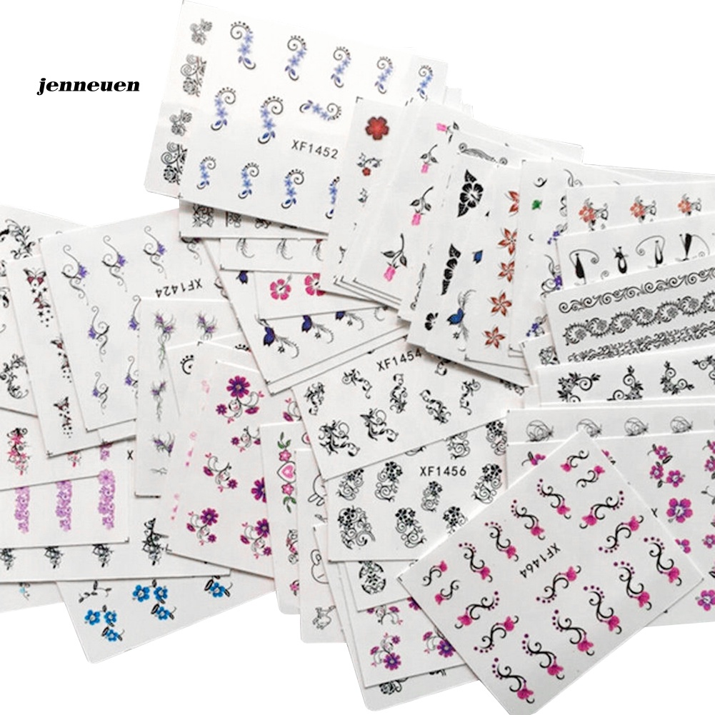 Bộ 50 Miếng Dán Trang Trí Móng Tay Nghệ Thuật Chuyển Nước DIY