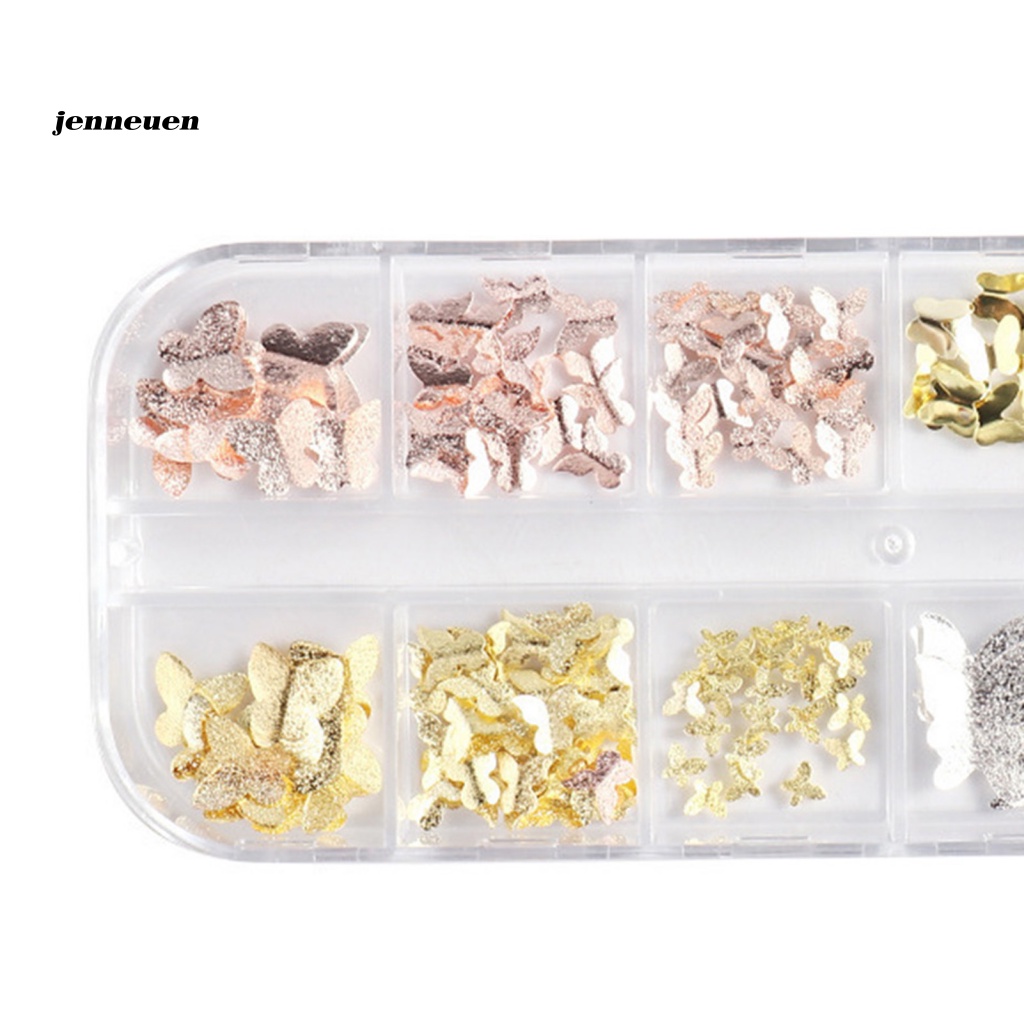 1 Hộp 12 Ngăn Đựng Phụ Kiện Trang Trí Móng Tay Hình Bướm Màu Sắc Sống Động