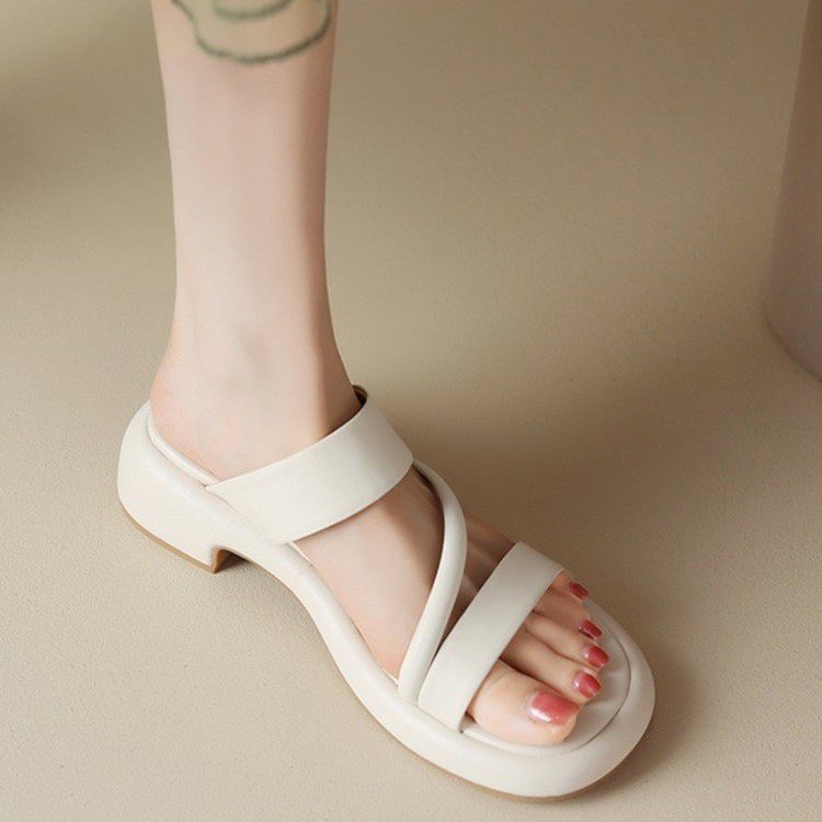 Giày Sandal Cao Gót Mũi Tròn Size Lớn Thời Trang Nữ