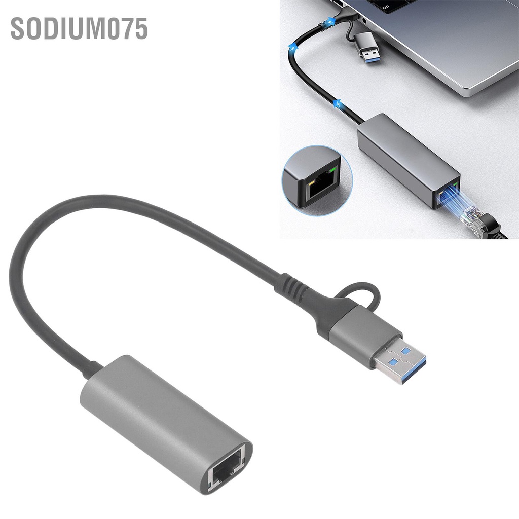 Sodium075 Bộ Chuyển Đổi USB Sang Ethernet Loại C RJ45 1000Mbps Hợp Kim Nhôm Cắm Và Hub 3.0 Cho Máy Tính Xách Tay Để Bàn Điện Thoại