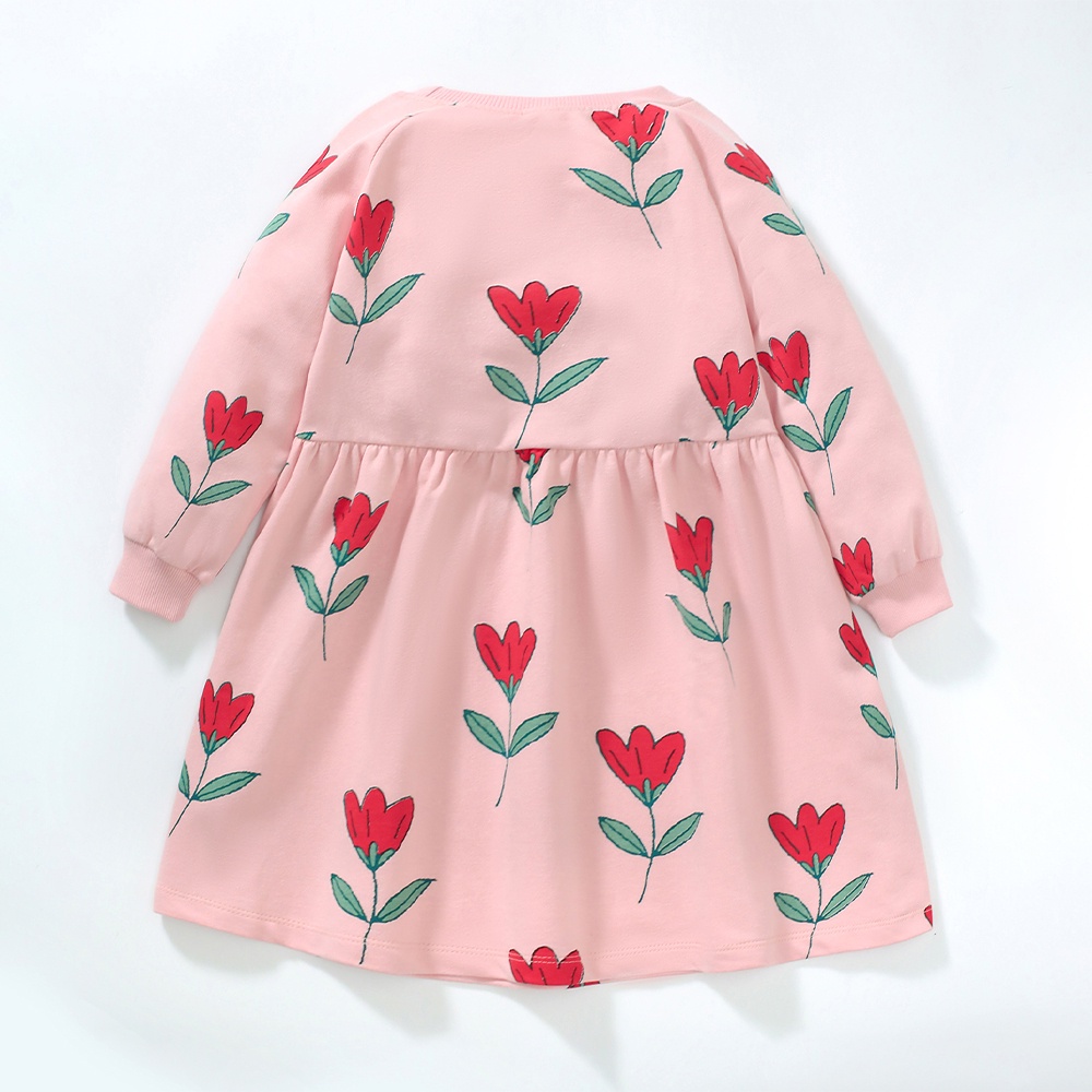BEAR LEADER Đầm Công Chúa Tay Dài Cổ Tròn In Hình Gấu Bằng Vải Cotton Thời Trang Mùa Thu Cho Bé Gái 2-7 Tuổi