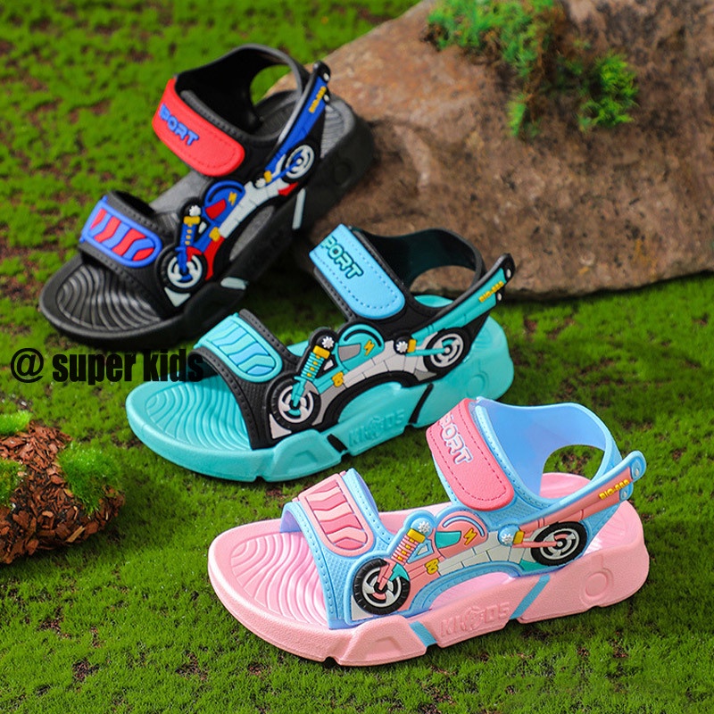 SUPER KIDS Xăng đan Khóa Dán Đế Mềm Chống Trượt Thời Trang Đi Biển Dành Cho Trẻ