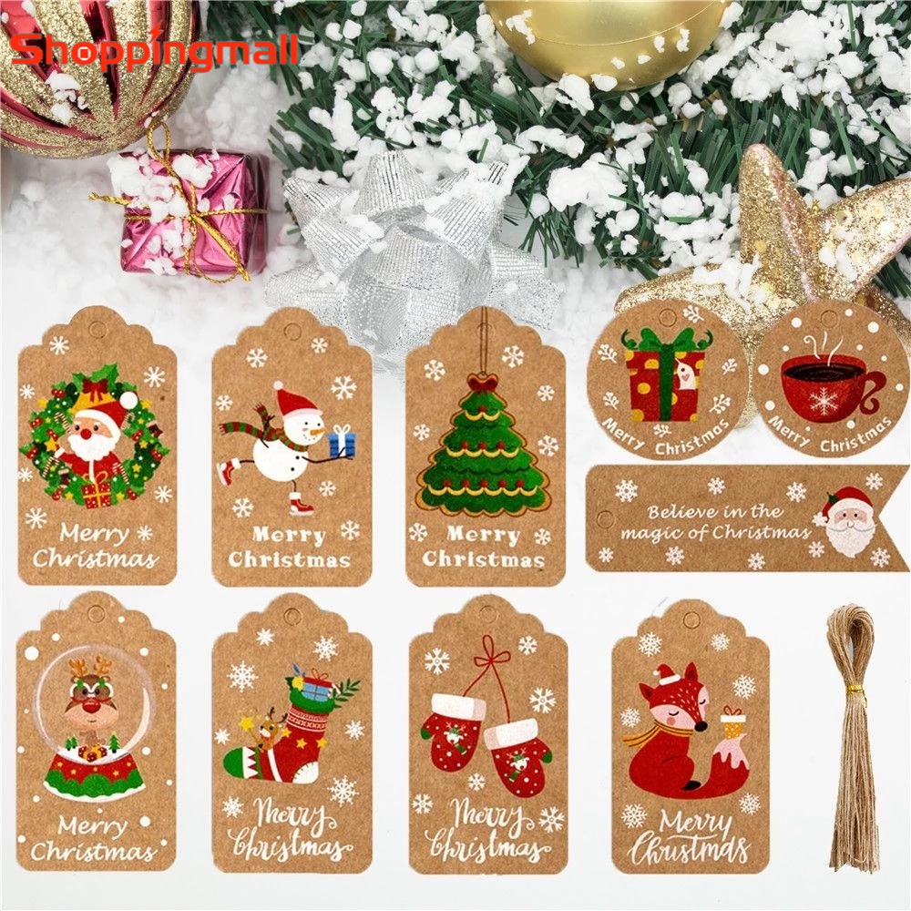 Set 50 Thẻ Giấy Họa Tiết Giáng Sinh Trang Trí Cây Thông