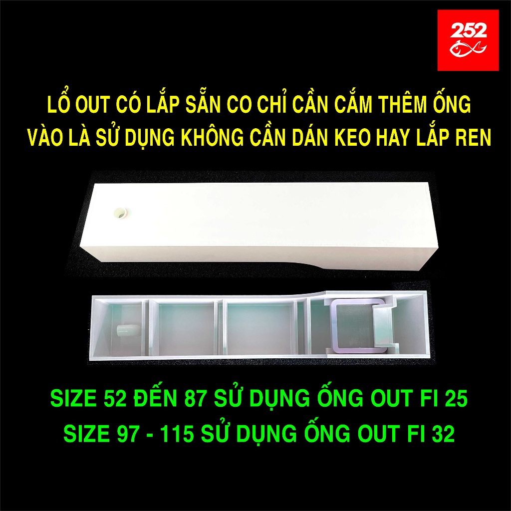 Lọc Tràn Giấu Bơm Nhựa Cứng PVCF SIZE 48 ĐẾN 62 - Lọc V1 PVC Cho Bể Cá