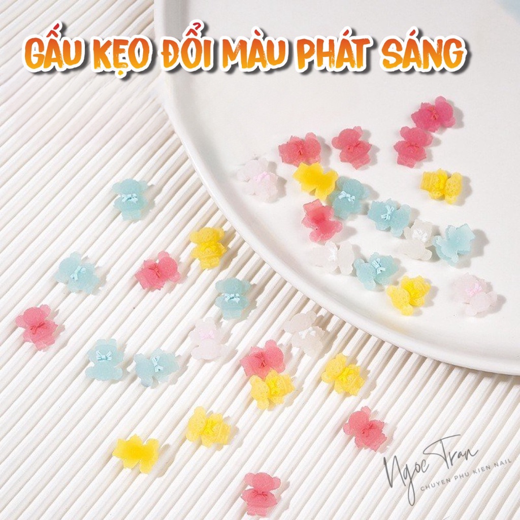 Gấu Kẹo Đổi Màu Phát Sáng Ban Đêm 2023 Đáng Yêu | Trang Trí Móng Tay