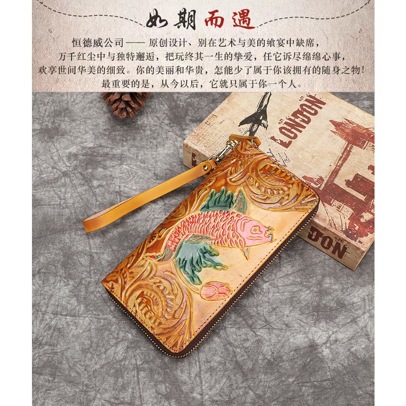 Ví Da Bò Thật Dáng Dài Phong Cách Retro Cho Nữ