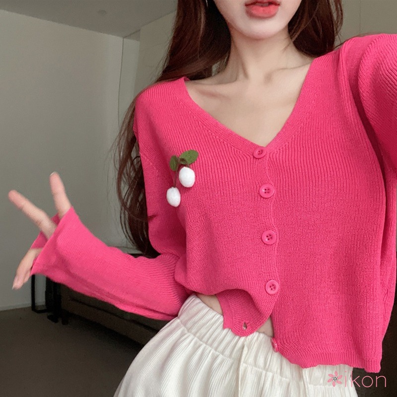 Áo Khoác Cardigan Dệt Kim Tay Dài Màu Sắc Ngọt Ngào Thời Trang Xuân Thu Cho Nữ