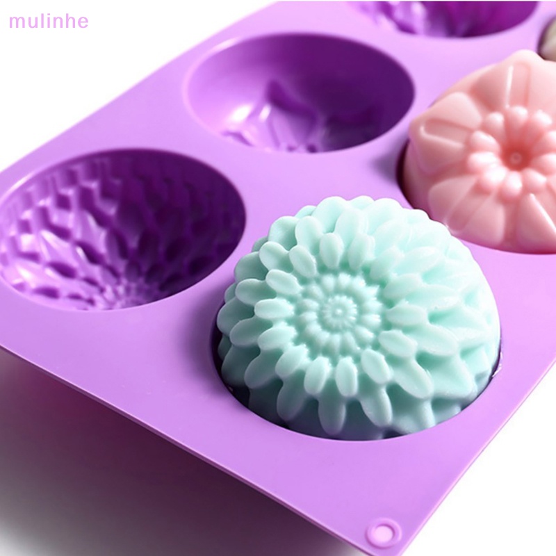 Khuôn Silicon Làm Bánh / Xà Phòng 6 Ngăn Hình Bông Hoa 3D DIY