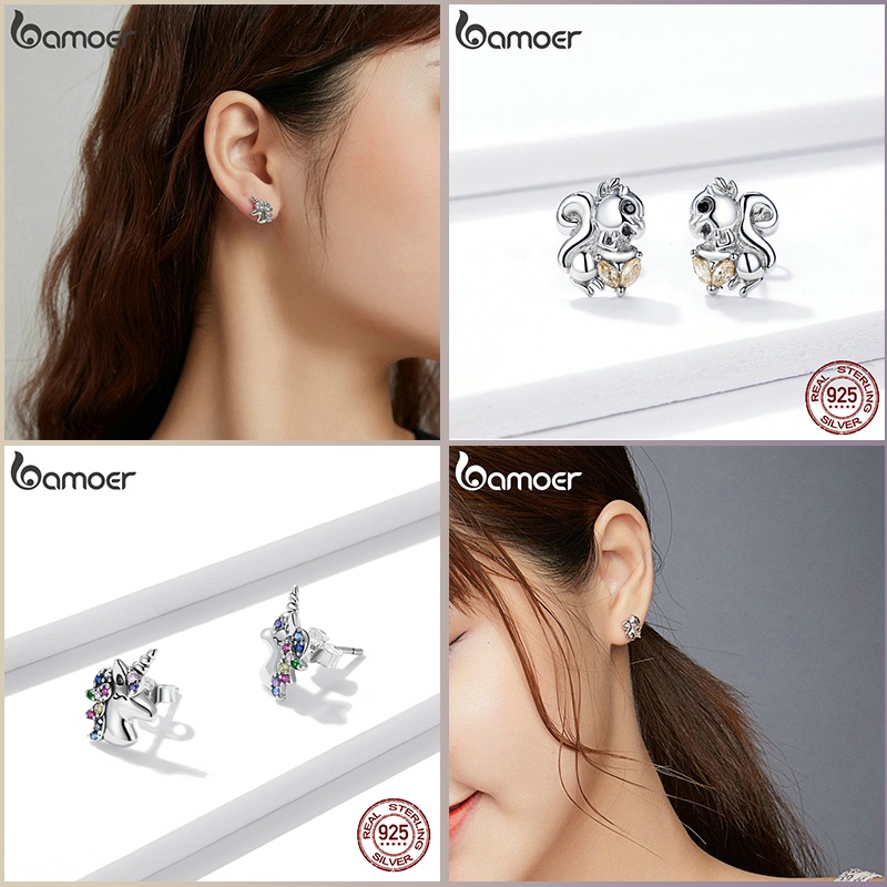 Khuyên tai dạng hạt BAMOER bạc sterling 925 thiết kế động vật ngộ nghĩnh thời trang làm quà tặng cho nữ