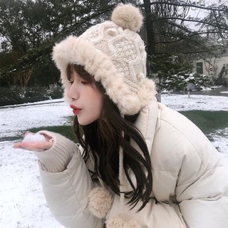 Mũ len lông thỏ dễ thương cho nữ