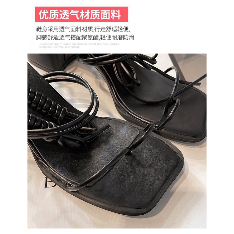 Xăng đan Cao Gót Mũi Vuông Cột Dây Đa Năng Thời Trang Mùa Hè