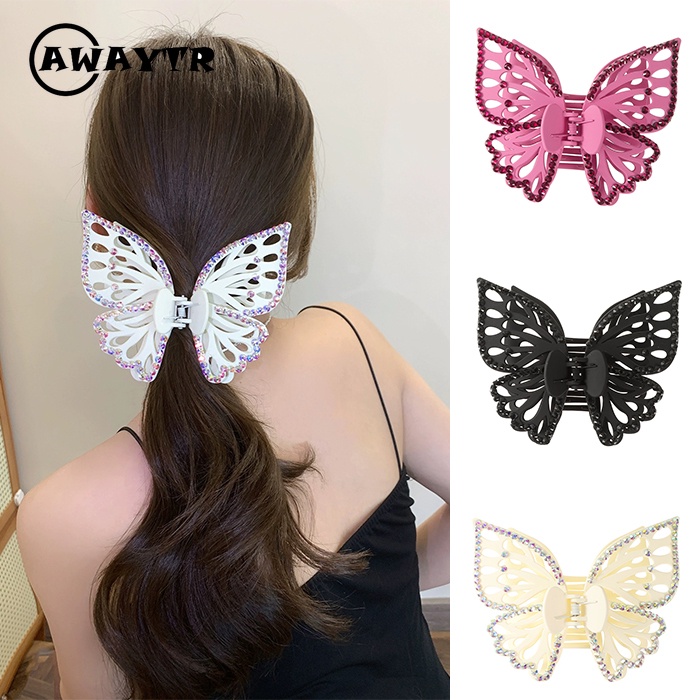 Kẹp Tóc Hình Bướm Rỗng Hai Lớp Màu Đất Thời Trang Dành Cho Nữ