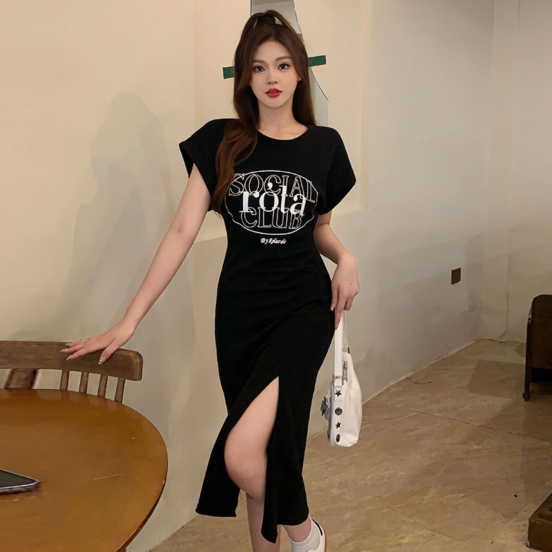 Đầm Chữ A Tay Ngắn Dáng Rộng Xẻ Tà In Hoạ Tiết Thời Trang