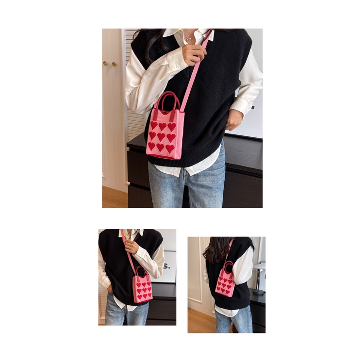 Túi Đeo Vai Đan Len Nhỏ Xinh Màu Sắc Tương Phản Thời Trang Mùa Hè 2023