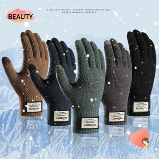 Găng tay len cashmere dệt kim dày màu trơn có thể dùng màn hình cảm ứng giữ ấm mùa thu đông cho nam