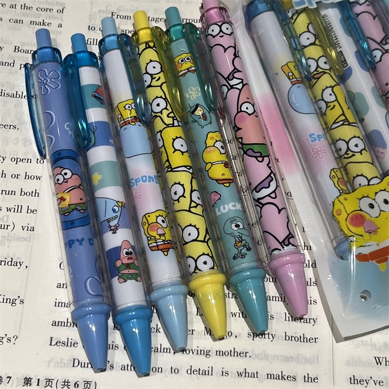 Bút Bi Mực Đen Họa Tiết Hoạt Hình SpongeBob Dễ Thương Cho Học Sinh