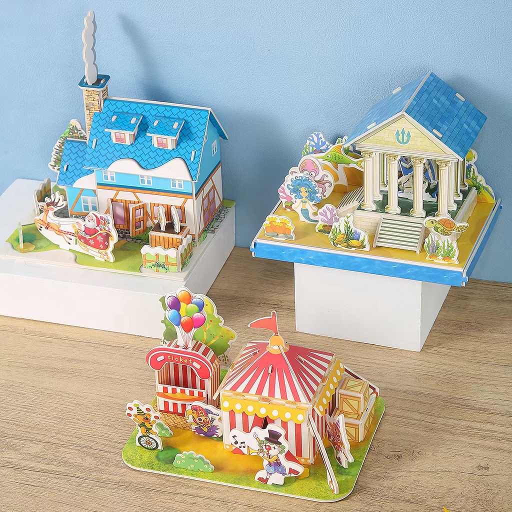 Đồ Chơi Xếp Hình Ngôi Nhà 3D Bằng Bìa Xốp Cho Bé Mô hình 3D giấy tự lắp ráp SHERI