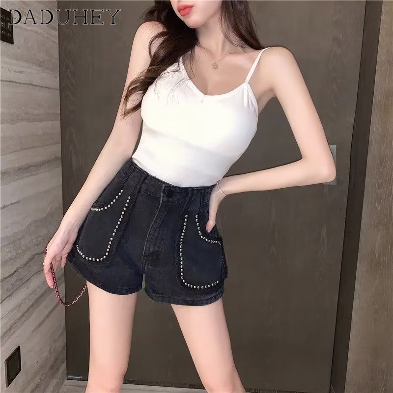 Quần short denim DADUHEY ống rộng lưng cao mỏng nhẹ thời trang đường phố Mỹ mới/ size lớn