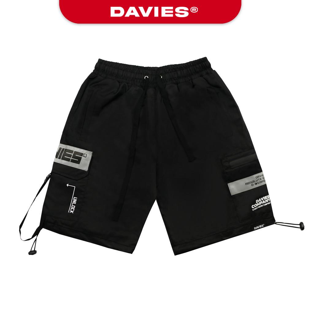 Quần đùi nam màu đen dù phản quang Warrior short local brand DAVIES