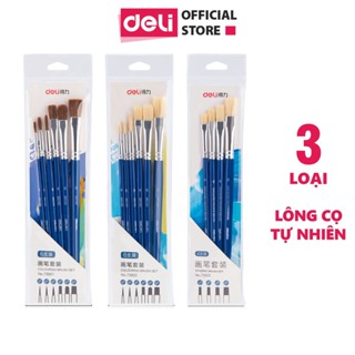 [HỌA CỤ DELI] Bộ 4/6 cây cọ vẽ chuyên nghiệp Deli - Được làm từ sợi lông động vật mềm mại, nhiều sự lựa chọn