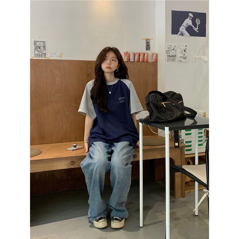 Áo Thun Baby Tee phối tay Hồng form rộng tay lỡ phong cách Ulzzang
