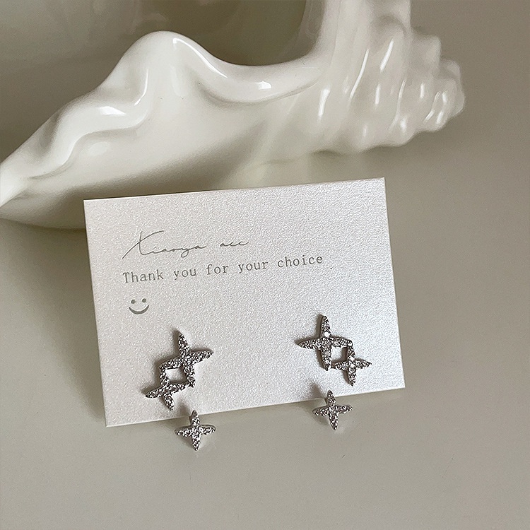 Bông Tai Thiết Kế Hai Lớp Hình Ngôi Sao Đính Đá Zircon Đơn Giản Độc Đáo Dễ Phối Đồ Thời Trang