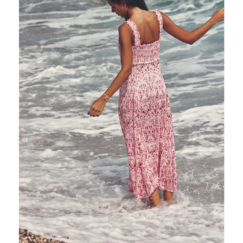 Zara Mùa Hè Váy Vải Lanh Mới In Họa Tiết 7887618