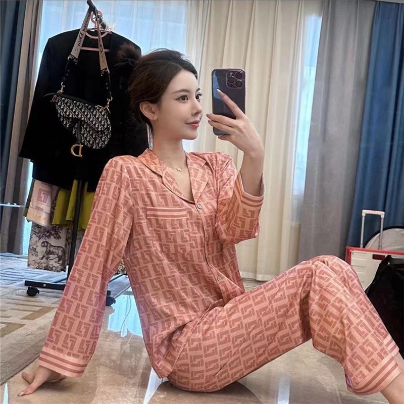 Bộ Đồ Ngủ Tay Dài Chất Lụa Mỏng Dáng Rộng In Họa Tiết Xương Cá Baju Tidur Wanita Thời Trang Cho Nữ