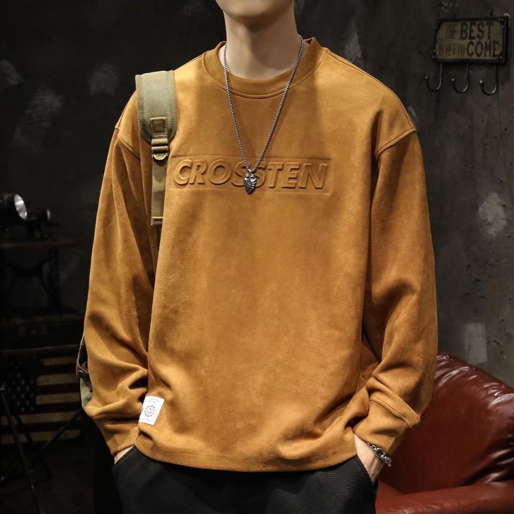 Áo Sweater Da Lộn Cổ Tròn Dáng Rộng In Hình 3D Thời Trang Mùa Thu Dành Cho Nam